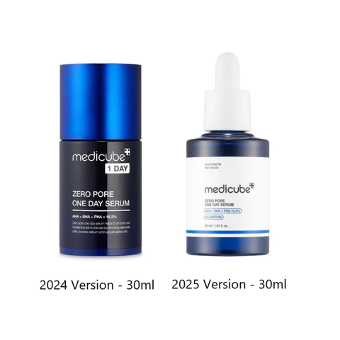 Medicube Zero Pore One Day Serum 2024 and 2025 packaging comparison