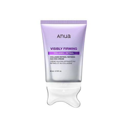Anua Collagen Retinol Refining Gua Sha Cream 80ml with built-in cooling metal Gua Sha applicator for lifting, firming and anti-ageing skincare.