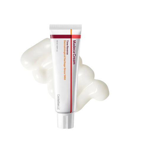 Centellian 24 Madeca Cream Time Reverse 50ml tube with cream swatch on white background
