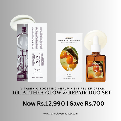 Dr. Althea Glow and Repair Duo Set featuring Vitamin C Boosting Serum and 345 Relief Cream for brightening and skin barrier repair in Sri Lanka