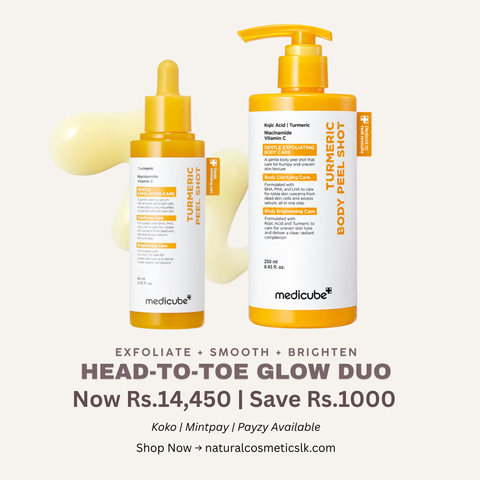 Medicube Head-to-Toe Glow Duo with Kojic Acid Turmeric Face Peel Shot 80ml and Body Peel Shot 250ml, Korean exfoliating skincare bundle in Sri Lanka.