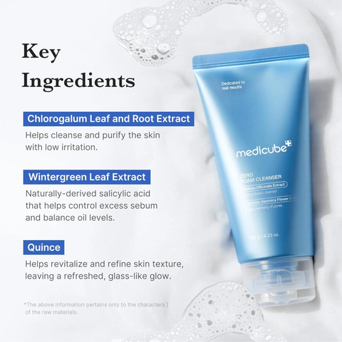 Medicube Zero Foam Cleanser key ingredients for pore and sebum care