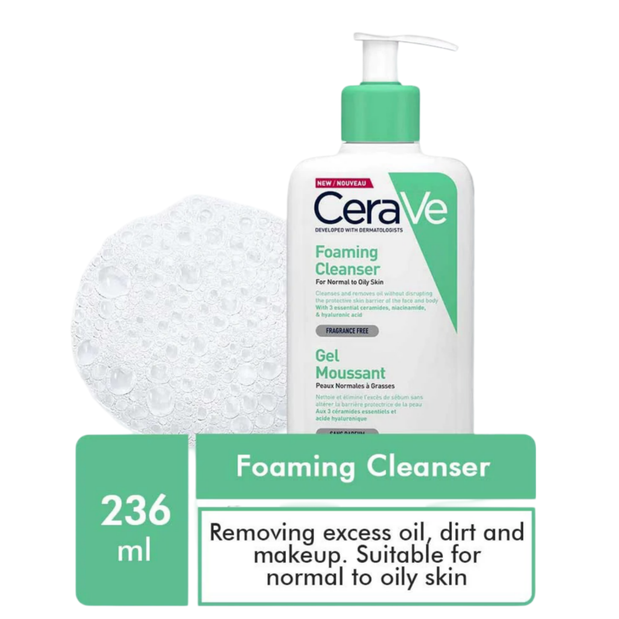 Cerave Foaming Cleanser for Normal to Oily Skin 236ml– Natural Cosmetics LK